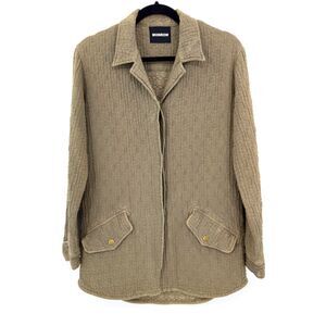 MONROW Rare Green Button Down Crepe Textured Lightweight Jacket Size M Medium